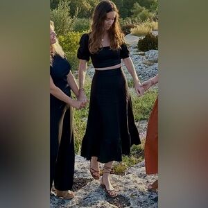 Reformation Linen Two Piece Black Skirt Set